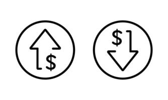 Dollar arrow up and down icon circle line. USD currency growth and decline sign symbol vector