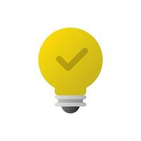 Light bulb tick checkmark icon. Lamp with check sign. Insight, tip symbol vector