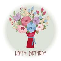 Floral bouquet with red wrapping, isolated on white background vector