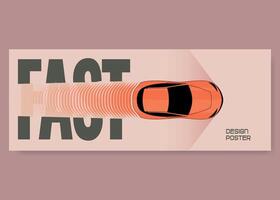 Minimalist poster of a fast sports car with a speed effect in a modern design vector