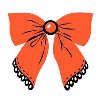 Red bow with black lace isolated on transparent background. vector