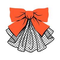Coquette red bow with black mesh fabric isolated on transparent background. vector