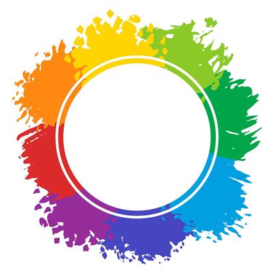 Frame with rainbow colored splashes with round copy space