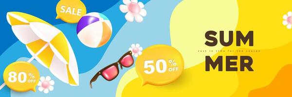 Summer sale web banner template with ripple abstract wave background and tropical beach vibes decor vector