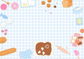 Bakery and baking utensils on plaid background vector