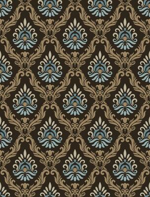 Diamond shaped ogee seamless pattern with brown frame and blue center motif for decorations, wallpaper, fabric prints, textile, wrapping paper, and other digital prints.