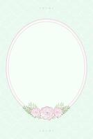Cute green border of frame with empty round shape and rose bouquet. Can be use for wedding, invitation card. Valentine, RIP, Memorial concept. vector