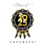 Class of 2025 3d badge icon. 3D style with golden elements vector