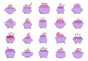 Cartoon Witch Cauldron Element Set vector