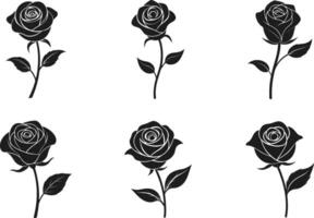 Set of Elegant Black Rose Silhouettes - Floral Collection for Mother's Day and Design Projects vector