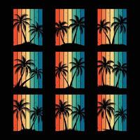 Set of Tropical Palm Tree Silhouettes with Retro Gradient Backgrounds vector