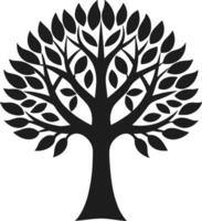 Black Silhouette Tree with Symmetrical Branches and Leaves vector