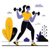 People Exercising Outdoors in a Scenic Environment with Green Grass and Trees vector