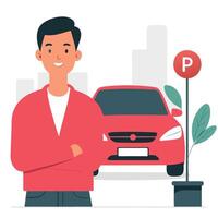 Innovative Parking Concept Illustration with Modern Infrastructure and Green Spaces vector