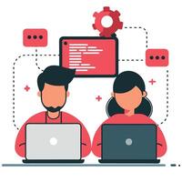 Visualizing the Benefits of Pair Programming with Two Coders Collaborating vector