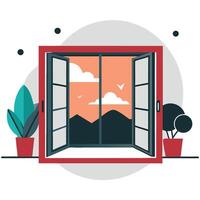 Modern Open Window with Natural Sunlight and City View vector