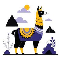 Peruvian Llama Concept Art with Intricate Detailing in Illustration Style vector