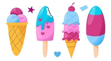 Set of ice cream with white background vector