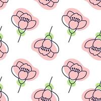 Cherry blossom seamless pattern. Outline illustration with color spots. Doodle style. Hand drawn cherry flowers Isolate on white. Sakura texture. Fabric design vector