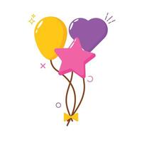 This is a flat-style illustration of three colorful balloons in different shapes vector