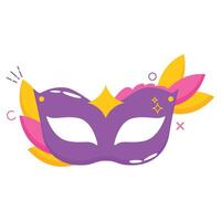 This illustration features a festive masquerade mask in a vibrant purple color with decorative vector