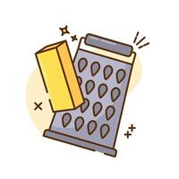 The image shows a cartoon illustration of a cheese grater and a block of cheese. vector