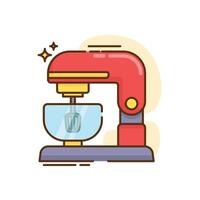 The image shows a cartoon illustration of a stand mixer. The mixer has a red tilting head and body, a light purple base vector