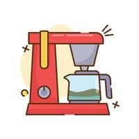 The image shows a cartoon illustration of a drip coffee maker. The coffee maker has a red main body with a yellow accent vector