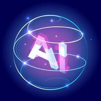 Futuristic AI Sphere with Glowing Digital Effects vector