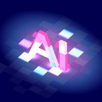 Neon AI Letters in a Digital Cyber Grid vector
