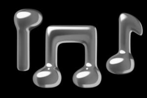 Chrome musical notes 3d icons set on black background vector