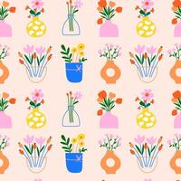 Seamles pattern with flowers in vase. vector