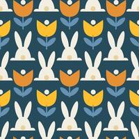 Spring seamless pattern with abstract flower and bunny. vector