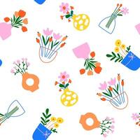 Seamless pattern with flowers in vase. vector