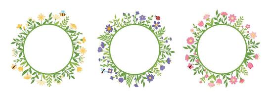 Set of frames with flowers and plant branches vector