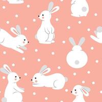 Pattern with cute rabbits and dots vector