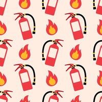 Fire extinguisher and fire seamless pattern. Extinguisher and fire with clip art style on a light background. illustration for background, firefighters day, wrapping paper, cover vector