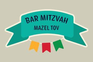 Bar Mitzvah banner or greeting card. Ribbon with text and festive colorful flags. illustration for your holiday vector