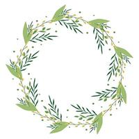 A wreath of green leaves and twigs. Natural round frame with beautiful greenery. An illustration on a white background with space for text. For decoration, invitations and postcards, advertising. vector