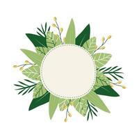 A round template with green leaves and a round place for text, in the flat style. Illustration. vector