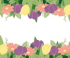 A horizontal rectangular frame with insulated edges. Flat floral spring or summer illustration. Botanical print for advertising, discounts, decoration, flyers. vector
