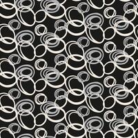 Seamless pattern with hand drawn circles in white and grey on a black background. Abstract, playful, and modern design, perfect for textiles, wallpapers, packaging, and creative vector