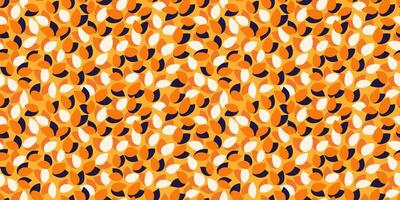 Seamless pattern featuring abstract petal like shapes in orange, and white on a yellow background. Modern, playful, and stylish, ideal for textiles, wallpapers, and branding. vector