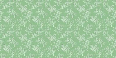 Seamless pattern of white outline leafy branches on a pastel green background. A soft and minimalist design ideal for eco-themed projects, stationery, textiles, and packaging. vector