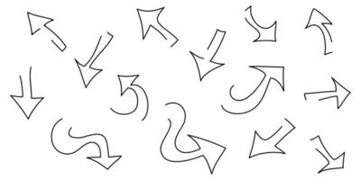 Hand drawn Arrows icons Set. arrow icon with various directions Doodle illustration. isolated on a white background vector