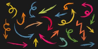 hand drawn Arrows icons Set. arrow icon with various directions. Doodle design element. isolated on a black background vector