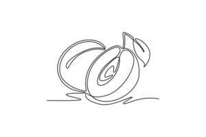 Plum. Fruits concept. Single line draw design. graphic illustration vector