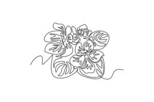 African Violet. Tree and flower concept. Single line draw design. graphic illustration vector