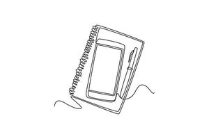 smartphone, pen and notebook for business. Technology in business concept. Single line draw design. graphic illustration vector