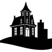 A black and white silhouette of a house with a tower vector